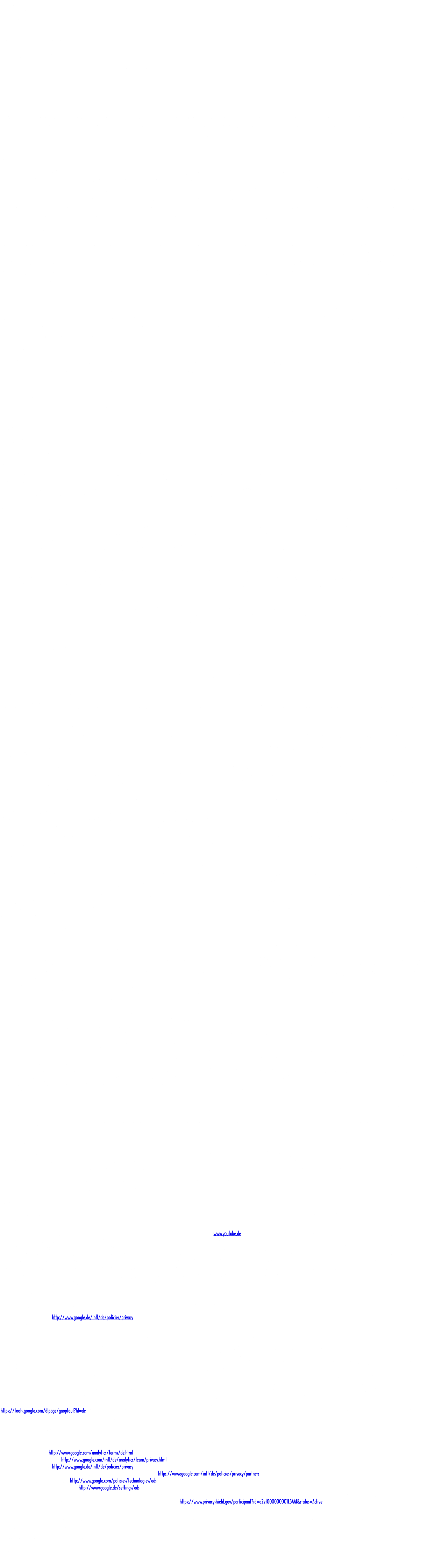 Angaben gem. § 5 TMG Betreiber und Kontakt:Martin Werner Kurt-Schumacher-Allee 16 63128 Dietzenbach Telefonnummer: +49 (0) 151 70 852 724 E-Mail-Adresse: martin.werner@mw-pictures.eu Verantwortlicher für journalistisch-redaktionelle Inhalte gem. § 55 II RstV: Alle Texte auf dieser Website wurden von Martin Werner erstellt. Bilder und Grafiken: Angaben der Quelle für verwendetes Bilder- und Grafikmaterial: Alle Bilder und Videoclips auf dieser Website wurden von Martin Werner erstellt und hält die alleinigen Rechte an ihnen.  Haftungsausschluß 1. Inhalt des Onlineangebotes Der Autor übernimmt keinerlei Gewähr für die Aktualität, Korrektheit, Vollständigkeit oder Qualität der bereitgestellten Informationen. Haftungsansprüche gegen den Autor, welche sich auf Schäden materieller oder ideeller Art beziehen, die durch die Nutzung oder Nichtnutzung der dargebotenen Informationen bzw. durch die Nutzung fehlerhafter und unvollständiger Informationen verursacht wurden, sind grundsätzlich ausgeschlossen, sofern seitens des Autors kein nachweislich vorsätzliches oder grob fahrlässiges Verschulden vorliegt. Alle Angebote sind freibleibend und unverbindlich. Der Autor behält es sich ausdrücklich vor, Teile der Seiten oder das gesamte Angebot ohne gesonderte Ankündigung zu verändern, zu ergänzen, zu löschen oder die Veröffentlichung zeitweise oder endgültig einzustellen. 2. Verweise und Links Bei direkten oder indirekten Verweisen auf fremde Webseiten („Hyperlinks“), die außerhalb des Verantwortungsbereiches des Autors liegen, würde eine Haftungsverpflichtung ausschließlich in dem Fall in Kraft treten, in dem der Autor von den Inhalten Kenntnis hat und es ihm technisch möglich und zumutbar wäre, die Nutzung im Falle rechtswidriger Inhalte zu verhindern. Der Autor erklärt hiermit ausdrücklich, daß zum Zeitpunkt der Linksetzung keine illegalen Inhalte auf den zu verlinkenden Seiten erkennbar waren. Auf die aktuelle und zukünftige Gestaltung, die Inhalte oder die Urheberschaft der verlinkten/verknüpften Seiten hat der Autor keinerlei Einfluß. Deshalb distanziert er sich hiermit ausdrücklich von allen Inhalten aller verlinkten/verknüpften Seiten, die nach der Linksetzung verändert wurden. Diese Feststellung gilt für alle innerhalb des eigenen Internetangebotes gesetzten Links und Verweise sowie für Fremdeinträge in vom Autor eingerichteten Gästebüchern, Diskussionsforen, Linkverzeichnissen, Mailinglisten und in allen anderen Formen von Datenbanken, auf deren Inhalt externe Schreibzugriffe möglich sind. Für illegale, fehlerhafte oder unvollständige Inhalte und insbesondere für Schäden, die aus der Nutzung oder Nichtnutzung solcherart dargebotener Informationen entstehen, haftet allein der Anbieter der Seite, auf welche verwiesen wurde, nicht derjenige, der über Links auf die jeweilige Veröffentlichung lediglich verweist. 3. Urheber- und Kennzeichenrecht Der Autor ist bestrebt, in allen Publikationen die Urheberrechte der verwendeten Bilder, Grafiken, Tondokumente, Videosequenzen und Texte zu beachten, von ihm selbst erstellte Bilder, Grafiken, Tondokumente, Videosequenzen und Texte zu nutzen oder auf lizenzfreie Grafiken, Tondokumente, Videosequenzen und Texte zurückzugreifen. Alle innerhalb des Internetangebotes genannten und ggf. durch Dritte geschützten Marken- und Warenzeichen unterliegen uneingeschränkt den Bestimmungen des jeweils gültigen Kennzeichenrechts und den Besitzrechten der jeweiligen eingetragenen Eigentümer. Allein aufgrund der bloßen Nennung ist nicht der Schluß zu ziehen, dass Markenzeichen nicht durch Rechte Dritter geschützt sind! Das Copyright für veröffentlichte, vom Autor selbst erstellte Objekte bleibt allein beim Autor der Seiten. Eine Vervielfältigung oder Verwendung solcher Grafiken, Tondokumente, Videosequenzen und Texte in anderen elektronischen oder gedruckten Publikationen ist ohne ausdrückliche Zustimmung des Autors nicht gestattet. 4. Datenschutz Sofern innerhalb des Internetangebotes die Möglichkeit zur Eingabe persönlicher oder geschäftlicher Daten (Emailadressen, Namen, Anschriften) besteht, so erfolgt die Preisgabe dieser Daten seitens des Nutzers auf ausdrücklich freiwilliger Basis. Die Inanspruchnahme und Bezahlung aller angebotenen Dienste ist - soweit technisch möglich und zumutbar - auch ohne Angabe solcher Daten bzw. unter Angabe anonymisierter Daten oder eines Pseudonyms gestattet. Die Nutzung der im Rahmen des Impressums oder vergleichbarer Angaben veröffentlichten Kontaktdaten wie Postanschriften, Telefon- und Faxnummern sowie Emailadressen durch Dritte zur Übersendung von nicht ausdrücklich angeforderten Informationen ist nicht gestattet. Rechtliche Schritte gegen die Versender von sogenannten Spam-Mails bei Verstößen gegen dieses Verbot sind ausdrücklich vorbehalten. 5. Rechtswirksamkeit dieses Haftungsausschlusses Dieser Haftungsausschluss ist als Teil des Internetangebotes zu betrachten, von dem aus auf diese Seite verwiesen wurde. Sofern Teile oder einzelne Formulierungen dieses Textes der geltenden Rechtslage nicht, nicht mehr oder nicht vollständig entsprechen sollten, bleiben die übrigen Teile des Dokumentes in ihrem Inhalt und ihrer Gültigkeit davon unberührt.  Datenschutzerklärung Mit dieser Datenschutzerklärung möchten wir Sie über Art, Umfang und Zweck der Verarbeitung von personenbezogenen Daten auf unserer Webseite aufklären. Personenbezogene Daten sind alle Daten, die einen persönlichen Bezug zu Ihnen aufweisen, z. B. Name, Adresse, E-Mail-Adresse oder Nutzerverhalten. Wer bei uns für die Datenverarbeitung verantwortlich ist Verantwortlich für die Datenverarbeitung ist: Martin WernerRhaban-Fröhlich-Str. 360433 Frankfurtmartin.werner@mw-pictures.euwww.mw-pictures.eu Webhosting Wir bedienen uns zum Vorhalten unserer Onlinepräsenz eines Internet-Service-Providers, auf dessen Server die Webseite gespeichert wird (Hosting) und der unsere Seite im Internet verfügbar macht. Hierbei verarbeitet der Internet-Service-Provider in unserem Auftrag Kontaktdaten, Inhaltsdaten, Vertragsdaten, Nutzungsdaten, Bestandsdaten sowie Meta- und Kommunikationsdaten. Name und Anschrift des Internet-Service-Providers: STRATO AG Pascalstraße 10; 10587 Berlin Deutschland Dessen Datenschutzbestimmungen können Sie hier einsehen: www.strato.de/datenschutz Rechtsgrundlage: Der Internet-Service-Provider verarbeitet die vorgenannten Daten in unserem Auftrag, Art. 28 DSGVO. Die Datenverarbeitung erfolgt auf Grund unseres berechtigten Interesses an einer effizienten und sicheren Bereitstellung unseres Internetangebotes ein, Art. 6 Abs. 1 lit. f) DSGVO. Angaben zu den von uns vorgehaltenen Kontaktaufnahmemöglichkeiten Soweit Sie uns über E-Mail, Soziale Medien, Telefon, Fax, Post, unser Kontaktformular oder sonstwie ansprechen und uns hierbei personenbezogene Daten wie Ihren Namen, Ihre Telefonnummer oder Ihre E-Mail-Adresse zur Verfügung stellen oder weitere Angaben zur Ihrer Person oder Ihrem Anliegen machen, werden diese Daten zur Verarbeitung Ihrer Anfrage in unserem Hause gespeichert und weiterverarbeitet. Rechtsgrundlage: Sofern Sie Ihre Anfrage über unser Kontaktformular gestellt haben, ist die Rechtsgrundlage für die Verarbeitung Ihrer Daten Art. 6 Abs.1 lit. a DSGVO. Sofern Sie Ihre Anfrage im Rahmen vertraglicher oder vorvertraglicher Beziehungen mit uns stellen, ist die Rechtsgrundlage für die Verarbeitung Ihrer Daten Art. 6 Abs. 1 lit. b. DSGVO. Sofern Ihre Anfrage nicht unter eine der vorgenannten Kategorien fällt, liegt unser berechtigtes Interesse an der Verarbeitung Ihrer Daten darin, Ihre Anfrage ordnungsgemäß und in Ihrem Sinne zu beantworten, Art. 6 Abs. 1 lit. f DSGVO. Löschung: Die von uns erhobenen personenbezogenen Daten werden gelöscht, sofern sie nicht mehr erforderlich sind. Wir überprüfen die Erforderlichkeit alle 2 Jahre. Außerdem können Sie die Datenverarbeitung jederzeit widerrufen. Blog Sie haben die Möglichkeit die von uns über unserem Blog geposteten Beiträge zu kommentieren. Da wir für rechtsverletzende Inhalte (Beleidigung, Schmähkritik, Volksverhetzung, verbotene Gewaltdarstellung etc.) Ihres Kommentars unter Umständen selbst in Haftung genommen werden können, speichern wir Ihre IP-Adresse für die Dauer von 7 Tagen, um gegebenenfalls hierüber Ihre Identität ermitteln zu können. Rechtsgrundlage: Die Rechtsgrundlage für die Speicherung Ihrer Daten ist Art. 6 Abs. 1 lit. f DSGVO. Löschung: Die von uns auf diese Weise erhobenen und übertragenen Daten werden nach 14 Tagen automatisch gelöscht. Verhinderung: Sie können die Speicherung der IP-Adresse verhindern, indem Sie keine Kommentare abgeben. Online-Shop Sofern Sie unseren Online-Shop nutzen, um hierüber Bestellungen abzugeben, benötigen wir bestimmte Daten, um Ihre Bestellung abwickeln zu können. Hierzu gehören insbesondere Ihr Name sowie Ihre Adress- und elektronischen Kontaktdaten, Informationen zur Abwicklung des Bezahlvorgangs sowie die in Anspruch genommenen Leistungen. Diese Daten werden von uns gespeichert. Die von Ihnen in den Pflichtfeldern der Bestellmaske gemachten Angaben sind zur Begründung und Erfüllung des Vertrages unbedingt erforderlich. Im Einzelnen verwenden wir die von Ihnen an uns übermittelten Daten insbesondere um ·	Sie als unseren Kunden zu identifizieren, ·	Ihre Bestellung zu bearbeiten, zu erfüllen und abzuwickeln, ·	mit Ihnen in Kontakt zu treten, ·	Ihnen Rechnungen zu stellen, ·	etwaige Haftungsansprüche abwickeln zu können, ·	vertragliche Ansprüche gegen Sie geltend machen zu können. Rechtsgrundlage: Die Rechtsgrundlage für die Verarbeitung Ihrer Daten ist, was die Abwicklung Ihrer Bestellung angeht, Art. 6 Abs. 1 lit. b DSGVO. Dies gilt auch für die Verarbeitungsvorgänge, die zur Durchführung vorvertraglicher Maßnahmen erforderlich sind. Wir geben Ihre persönlichen Daten nur dann an Dritte weiter, wenn: die Weitergabe nach Art. 6 Abs. 1 S. 1 lit. f DSGVO zur Geltendmachung, Ausübung oder Verteidigung von Rechtsansprüchen erforderlich ist und kein Grund zur Annahme besteht, dass Sie ein überwiegendes schutzwürdiges Interesse an der Nichtweitergabe Ihrer Daten haben, hierzu nach Art. 6 Abs. 1 S. 1 lit. c DSGVO eine gesetzliche Verpflichtung besteht, dies nach Art. 6 Abs. 1 S. 1 lit. b DSGVO für die Abwicklung des mit Ihnen geschlossenen Vertrages erforderlich ist (bspw. Weitergabe der Daten an das mit der Lieferung beauftragte Logistik-Unternehmen oder zum Zwecke der Zahlungsabwicklung). Darüber hinaus werden Ihre personenbezogenen Daten ohne Ihre ausdrückliche Einwilligung nicht an Dritte weitergegeben. Sofern wir Ihre personenbezogenen Daten an Dritte weitergeben, beschränken wir den Umfang der übermittelten Daten auf das erforderliche Minimum. Sie können freiwillig ein Nutzerkonto anlegen, indem Sie Ihre Bestellungen einsehen können. Die von Ihnen bei der Anlage des Nutzerkontos hinterlegten Daten speichern wir auf Widerruf. Wenn Sie Ihr Konto gekündigt haben, werden Ihre Daten gelöscht, vorbehaltlich deren Aufbewahrung ist aus handels- oder steuerrechtlichen Gründen entspr. Art. 6 Abs. 1 lit. c DSGVO notwendig. Angaben im Kundenkonto verbleiben bis zu dessen Löschung mit anschließender Archivierung im Fall einer rechtlichen Verpflichtung. Es obliegt den Nutzern, ihre Daten bei erfolgter Kündigung vor dem Vertragsende zu sichern. Wir verwenden transiente Cookies (zum Begriff s. o. unter Cookies) für die Speicherung des Warenkorb-Inhalts sowie persistente Cookies (zum Begriff s. o. unter Cookies) für die Speicherung des Login-Status. Wir können die von Ihnen hinterlegten Daten zudem nutzen, um Sie per Post oder E-Mail über weitere interessante Produkte und/oder Dienstleistungen zu informieren. Wenn Sie eine Bestellung vornehmen, sich für ein Nutzerkonto registrieren oder dort erneut anmelden, speichern wir Ihre IP-Adresse und den Zeitpunkt der jeweiligen Nutzerhandlung. Zweck der Speicherung sind unsere aber ebenso auch Ihre berechtigten Interessen am Schutz vor dem Missbrauch und sonstiger unbefugter Nutzung. Rechtsgrundlage: Rechtsgrundlage hierfür ist Art. 6 Abs. 1 lit. f DSGVO. Eine Weitergabe dieser Daten an Dritte erfolgt nicht, es sei denn die Weitergabe ist zur Verfolgung unserer Ansprüche erforderlich oder es besteht hierzu eine gesetzliche Verpflichtung gem. Art. 6 Abs. 1 lit. c DSGVO. Löschung: Aufgrund handels- und steuerrechtlicher Vorgaben sind wir verpflichtet, Ihre Adress-, Zahlungs- und Bestelldaten für die Dauer von 10 Jahren zu speichern. Nach Ablauf der gesetzlichen Gewährleistungsrechte (2 Jahre) nehmen wir jedoch eine Einschränkung der Verarbeitung dahingehend vor, dass Ihre Daten nur noch zur Einhaltung der gesetzlichen Verpflichtungen eingesetzt werden. Newsletter Wir versenden in regelmäßigen Abständen einen Newsletter, um unsere Kunden und Geschäftspartner und Interessenten über unsere Angebote und über hiermit im Zusammenhang stehende Neuigkeiten zu informieren. Sie haben die Möglichkeit, sich auf unserer Internetseite zu unserem Newsletter anmelden und im Rahmen der Anmeldung in den Empfang des Newsletters einzuwilligen. Wenn Sie sich zu unserem Newsletter anmelden, ist die Angabe Ihrer E-Mail-Adresse verpflichtend. Die E-Mail-Adresse speichern wir, um Ihnen den Newsletter zusenden zu können. Sobald eine Anmeldung zu unserem Newsletter erfolgt, erhalten Sie eine Bestätigungs-E-Mail an die bei der Anmeldung hinterlegte E-Mail-Adresse im sog. Double-Opt-In-Verfahren. Diese E-Mail enthält einen Link. Wenn Sie auf diesen Link klicken, bestätigen Sie, dass Sie den Newsletter empfangen möchten. Damit stellen wir sicher, dass Ihre E-Mail-Adresse bei der Anmeldung nicht von einem Dritten missbraucht wurde. Aus demselben Grunde speichern wir das Datum und die Uhrzeit der Anmeldung sowie die bei der Anmeldung Ihnen zugeordnete IP-Adresse. Die vorgenannten Daten geben wir nicht an Dritte weiter. Rechtsgrundlage: Rechtsgrundlage für die Verarbeitung Ihrer Daten ist Art. 6 Abs. 1 lit. a DSGVO. Löschung: Die Löschung der E-Mail-Adresse erfolgt entweder, wenn Sie 1 Monat nach Versand der Bestätigungs-E-Mail im Double-Opt-In-Verfahren den Bestätigungslink nicht angeklickt haben oder unmittelbar nachdem Sie sich von unserem Newsletter abgemeldet haben. Widerruf: Sie können Ihre Einwilligung in den Empfang des Newsletters jederzeit widerrufen und sich von dem Abonnement des Newsletters abmelden. Wir bieten folgende Möglichkeiten an, über die Sie den Widerruf erklären können: ·	durch die im Impressum unserer Internetseite vorgehaltenen Kontaktdaten Ihre Rechte nach der DSGVO Nach der DSGVO stehen Ihnen die nachfolgend aufgeführten Rechte zu, die Sie jederzeit bei dem in Ziffer 1. dieser Datenschutzerklärung genannten Verantwortlichen geltend machen können: ·	Recht auf Auskunft: Sie können nach Art. 15 DSGVO eine Bestätigung darüber verlangen, ob und welche personenbezogenen Daten wir von Ihnen verarbeiten. Darüber hinaus können Sie von uns unentgeltlich Auskunft über die Verarbeitungszwecke, die Kategorie der personenbezogenen Daten, die Kategorien von Empfängern, gegenüber denen Ihre Daten offengelegt wurden oder werden, die geplante Speicherdauer, das Bestehen eines Rechts auf Berichtigung, Löschung, Einschränkung der Verarbeitung oder Widerspruch, das Bestehen eines Beschwerderechts sowie die Herkunft ihrer Daten, sofern diese nicht bei uns erhoben wurden, verlangen. Ferner steht Ihnen ein Auskunftsrecht darüber zu, ob Ihre personenbezogenen Daten an ein Drittland oder an eine internationale Organisation übermittelt wurden. Sofern dies der Fall ist, steht Ihnen das Recht zu, Auskunft über die geeigneten Garantien im Zusammenhang mit der Übermittlung zu erhalten. ·	Recht auf Berichtigung: Gemäß Art. 16 DSGVO können Sie die Berichtigung unrichtiger oder Vervollständigung unvollständiger der bei uns gespeicherten und Sie betreffenden personenbezogenen Daten verlangen. ·	Recht auf Löschung: Gemäß Art. 17 DSGVO steht Ihnen das Recht zu, die Löschung Ihrer bei uns gespeicherten personenbezogenen Daten zu verlangen, soweit wir deren Verarbeitung nicht zu folgenden Zwecken benötigen:  ·	zur Erfüllung einer rechtlichen Verpflichtung, ·	zur Geltendmachung, Ausübung oder Verteidigung von Rechtsansprüchen, ·	zur Ausübung des Rechts auf freie Meinungsäußerung und Information oder ·	aus Gründen der in Art. 17 Abs. 3 lit c und d DSGVO genannten Fälle des öffentlichen Interesses. ·	Recht auf Einschränkung: Gemäß Art. 18 DSGVO haben Sie das Recht, die Einschränkung der Verarbeitung Ihrer personenbezogenen Daten zu verlangen, wenn  ·	die Richtigkeit der Daten von Ihnen bestritten wird, und zwar für eine Dauer, die es uns ermöglicht, die Richtigkeit der personenbezogenen Daten zu überprüfen, ·	die Verarbeitung Ihrer Daten unrechtmäßig ist, Sie aber deren Löschung ablehnen und stattdessen die Einschränkung der Nutzung der Daten verlangen, ·	wir die personenbezogenen Daten für die Zwecke der Verarbeitung nicht länger benötigen, Sie die Daten jedoch zur Geltendmachung, Ausübung oder Verteidigung von Rechtsansprüchen benötigen ·	Sie gemäß Art. 21 DSGVO Widerspruch gegen die Verarbeitung Ihrer Daten eingelegt haben, es aber noch nicht feststeht, ob die berechtigten Gründe, die uns trotz Ihres Widerspruches zu einer weiteren Verarbeitung berechtigten, Ihre Rechte überwiegen. ·	Recht auf Unterrichtung: Sofern Sie das Recht auf Berichtigung, Löschung oder Einschränkung der Verarbeitung gegenüber uns geltend gemacht haben, sind wir verpflichtet, allen Empfängern, denen gegenüber die Sie betreffenden personenbezogene Daten offengelegt wurden, die von Ihnen verlangte Berichtigung oder Löschung der Daten oder deren Einschränkung der Verarbeitung mitzuteilen, es sei denn, dies erweist sich als unmöglich oder ist mit einem unverhältnismäßigen Aufwand verbunden. Ihnen steht das Recht zu, von uns über diese Empfänger unterrichtet zu werden. ·	Recht auf Datenübertragbarkeit: Gemäß Art. 20 DSGVO können Sie verlangen, dass wir die Sie betreffenden personenbezogenen Daten, die Sie uns bereitgestellt haben, in einem strukturierten, gängigen und maschinenlesebaren Format zu erhalten oder die Übermittlung an einen anderen Verantwortlichen zu verlangen. ·	Beschwerderecht: Nach Art. 77 DSGVO haben Sie das Recht, sich bei einer Aufsichtsbehörde zu beschweren. Hierfür können Sie sich an die Aufsichtsbehörde Ihres üblichen Aufenthaltsortes, Ihres Arbeitsplatzes oder unseres Firmensitzes wenden. Widerrufsrecht Gemäß Art. 7 Abs. 3 DSGVO steht Ihnen das Recht zu, Ihre erteilte Einwilligung in die Verarbeitung Ihrer Daten jederzeit uns gegenüber zu widerrufen. Der von Ihnen erklärte Widerruf ändert nichts an der Rechtmäßigkeit der bis zum Widerruf erfolgten Verarbeitung Ihrer personenbezogenen Daten. Widerspruchsrecht Sie haben das Recht, aus Gründen, die sich aus Ihrer besonderen Situation ergeben, jederzeit gegen die Verarbeitung der Sie betreffenden personenbezogenen Daten, die aufgrund einer Interessenabwägung (Art. 6 Abs. 1 lit. f DSGVO) erfolgt, Widerspruch einzulegen. Dies ist insbesondere dann der Fall, wenn die Datenverarbeitung nicht zur Erfüllung eines Vertrages erforderlich ist. Sofern Sie von Ihrem Widerspruchsrecht Gebrauch machen, bitten wir Sie um die Darlegung der Gründe. Wir werden Ihre personenbezogenen Daten dann nicht mehr verarbeiten, es sei denn, wir können Ihnen gegenüber nachweisen, dass zwingende schutzwürdige Gründe an der Datenverarbeitung Ihre Interessen und Rechte überwiegen. Unabhängig vom vorstehend Gesagten, haben Sie das jederzeitige Recht, der Verarbeitung Ihrer personenbezogenen Daten für Zwecke der Werbung und Datenanalyse zu widersprechen. Ihren Widerspruch richten Sie bitte an die oben angegebene Kontaktadresse des Verantwortlichen. YouTube Wir nutzen auf dieser Webseite Komponenten von YouTube, einem Dienst der YouTube, LLC, 901 Cherry Ave., San Bruno, CA 94066, USA. Die YouTube, LLC ist einer Tochtergesellschaft der Google Inc., 1600 Amphitheatre Parkway, Mountain View, CA 94043-1351, USA. Die Verwendung von Youtube ermöglicht uns die Einbettung von verschiedenen Videos und Clips, die auf der Internetplattform www.youtube.de zur Verfügung gestellt werden. Nachdem eine Seite bzw. Unterseite unserer Webseite aufgerufen wird auf der eine derartige Einbettung erfolgt ist, wird der von Ihnen verwendete Internetbrowser dazu veranlasst Videokomponenten des jeweils eingebetteten Videos oder Clips herunterzuladen. Während Ihres Besuchs unserer Webseite und ihrer Unterseiten werden sowohl Youtube als auch Google darüber informiert welche Seite bzw. Unterseite Sie aufgerufen haben, indem Ihre IP-Adresse an die externen Server von Google in den USA übermittelt wird. Diese Informationsübermittlung erfolgt unabhängig davon, ob die angezeigten Videos oder Clips tatsächlich betrachtet oder angeklickt werden, oder Sie in Ihrem Youtube oder Google Account eingeloggt sind. Google ist Teilnehmer des Privacy-Shield Abkommens und zur Datenverarbeitung nach europäischen Standards zertifiziert. Diese Informationen werden gesammelt und Ihrem Google Account zugeordnet, sofern Sie bei Ihrem Besuch in diesem eingeloggt sind. Zweck: Die Verwendung der Youtube Komponenten auf unserer Webseite dienen dazu Ihnen Videos und Clips der Webseite www.youtube.de auf unserer Webseite zum Zwecke der Betrachtung und Interaktion zur Verfügung zu stellen. Rechtsgrundlage: Wir setzen Youtube auf Grund unseres berechtigten Interesses am an der Optimierung und Gestaltung unseres Onlineangebotes ein, Art. 6 Abs. 1 lit. f DSGVO. Verhinderung: Sie können die Datenübertragung jederzeit verhindern, indem Sie sich aus Ihrem Youtube  Account ausloggen, oder unter folgendem Link https://adssettings.google.com/authenticated nach Anmeldung in Ihrem Google Account durch Betätigung des Abmelde-Buttons ein Opt-out Cookie setzen. Informationen zum Drittanbieter: Sitz innerhalb der EU: Google Dublin, Google Ireland Ltd., Gordon House, Barrow Street, Dublin 4, Ireland, Fax: +353 (1) 436 1001. ·	Datenschutzerklärung: http://www.google.de/intl/de/policies/privacy Google Analytics Wir nutzen auf unserem Internetauftritt "Google Analytics", einen Dienst der Google Inc., 1600 Amphitheatre Parkway, Mountain View, CA 94043, USA. Um die Besucherströme auf unserer Internetpräsenz zu erfassen und statistisch auszuwerten, setzen wir Google Analytics ein. Google Analytics erfasst unter anderem Daten darüber, von welcher Internetseite Sie auf unsere Internetpräsenz gelangt sind (sogenannte Referrer), auf welche Unterseiten der Internetseite Sie zugegriffen haben oder wie oft und für welche Verweildauer eine Unterseite betrachtet wurde und welche Interaktionen Sie vorgenommen haben. Um diese Daten zu erfassen und zu speichern, setzt Google Analytics einen Cookie auf das von Ihnen genutzte Endgerät (siehe zum Begriff oben unter der Überschrift Cookies). Wir verwenden die Funktion AnonymizeIP zur Anonymisierung Ihrer IP-Adresse, so dass diese gekürzt wird und nicht mehr Ihrem Besuch auf unserer Internetseite zugeordnet werden kann. Weitere übermittelte Informationen werden der anonymisierten IP-Adresse durch Google nicht zugeordnet oder mit dieser verknüpft. Die so erzeugten Informationen werden an Server von Google in den USA übertragen und dort gespeichert. Google gibt diese über das technische Verfahren erhobenen personenbezogenen Daten unter Umständen an Dritte weiter. Wir haben mit Google ein Auftragsverarbeitungsvertrag abgeschlossen. Danach ist Google berechtigt und verpflichtet, die erlangten Informationen für uns auszuwerten und für uns statistische Berichte über Art und Umfang der Webseitennutzung zu erstellen. Über diese Statistiken ist es uns möglich, unser Angebot stetig zu verbessern, eine Kosten-Nutzen-Analyse unseres Internetmarketings vorzunehmen und unsere Internetpräsenz für Sie als Nutzer interessanter und nutzerfreundlicher auszugestalten. Rechtsgrundlage: Wir setzen Google Analytics auf Grund unseres berechtigten Interesses an der Analyse, der Optimierung und des wirtschaftlichen Betriebes unseres Onlineangebotes ein, Art. 6 Abs. 1 lit. f DSGVO. Löschung: Die von uns auf diese Weise erhobenen und übertragenen Daten werden nach 26 Monaten automatisch gelöscht. Verhinderung: Sie können die Speicherung der Cookies verhindern, indem Sie das von Google bereitgestellte Browser Add-On herunterladen und installieren. Dieses ist verfügbar unter https://tools.google.com/dlpage/gaoptout?hl=de. Sie sind anschließend jedoch möglicherweise nicht mehr in der Lage alle Funktionen unserer Webseite in vollem Umfang zu nutzen. Zudem haben Sie die Möglichkeit die Speicherung der Cookies zu verhindern, indem Sie dies in Ihrem Browser einstellen. Bereits gesetzte Cookies können jederzeit von Ihnen gelöscht werden.  Informationen zum Drittanbieter: Sitz innerhalb der EU: Google Dublin, Google Ireland Ltd., Gordon House, Barrow Street, Dublin 4, Ireland, Fax: +353 (1) 436 1001. ·	Nutzerbedingungen: http://www.google.com/analytics/terms/de.html ·	Übersicht zum Datenschutz: http://www.google.com/intl/de/analytics/learn/privacy.html ·	Datenschutzerklärung: http://www.google.de/intl/de/policies/privacy ·	Datennutzung durch Google bei Ihrer Nutzung von Websites oder Apps unserer Partner:https://www.google.com/intl/de/policies/privacy/partners ·	Datennutzung zu Werbezwecken: http://www.google.com/policies/technologies/ads ·	Personalisierte Werbung durch Google: http://www.google.de/settings/ads ·	Google hat sich dem zwischen der Europäischen Union und den USA geschlossenen Privacy-Shield-Abkommen unterworfen und sich zertifiziert. Dadurch verpflichtet sich Google, die Standards und Vorschriften des europäischen Datenschutzrechts einzuhalten. Nähere Informationen können Sie dem nachfolgend verlinkten Eintrag entnehmen: https://www.privacyshield.gov/participant?id=a2zt000000001L5AAI&status=Active.  Sicherheitsmaßnahmen Wir treffen im Übrigen technische und organisatorische Sicherheitsmaßnahmen nach dem Stand der Technik, um die Vorschriften der Datenschutzgesetze einzuhalten und Ihre Daten gegen zufällige oder vorsätzliche Manipulationen, teilweisen oder vollständigen Verlust, Zerstörung oder gegen den unbefugten Zugriff Dritter zu schützen. Aktualität und Änderung dieser Datenschutzerklärung Diese Datenschutzerklärung ist aktuell gültig und hat den Stand März 2020. Aufgrund geänderter gesetzlicher bzw. behördlicher Vorgaben kann es notwendig werden, diese Datenschutzerklärung anzupassen. Diese Datenschutzerklärung wurde mit Hilfe von SOS Recht erstellt. Den Datenschutz-Erklärungsgenerator finden Sie hier. SOS Recht ist ein Angebot der Mueller.legal Rechtsanwälte Partnerschaft mit Sitz in Berlin. Angaben gem. § 5 TMG Betreiber und Kontakt:Martin Werner Kurt-Schumacher-Allee 16 63128 Dietzenbach Telefonnummer: +49 (0) 151 70 852 724 E-Mail-Adresse: martin.werner@mw-pictures.eu Verantwortlicher für journalistisch-redaktionelle Inhalte gem. § 55 II RstV: Alle Texte auf dieser Website wurden von Martin Werner erstellt. Bilder und Grafiken: Angaben der Quelle für verwendetes Bilder- und Grafikmaterial: Alle Bilder und Videoclips auf dieser Website wurden von Martin Werner erstellt und hält die alleinigen Rechte an ihnen.  Haftungsausschluß 1. Inhalt des Onlineangebotes Der Autor übernimmt keinerlei Gewähr für die Aktualität, Korrektheit, Vollständigkeit oder Qualität der bereitgestellten Informationen. Haftungsansprüche gegen den Autor, welche sich auf Schäden materieller oder ideeller Art beziehen, die durch die Nutzung oder Nichtnutzung der dargebotenen Informationen bzw. durch die Nutzung fehlerhafter und unvollständiger Informationen verursacht wurden, sind grundsätzlich ausgeschlossen, sofern seitens des Autors kein nachweislich vorsätzliches oder grob fahrlässiges Verschulden vorliegt. Alle Angebote sind freibleibend und unverbindlich. Der Autor behält es sich ausdrücklich vor, Teile der Seiten oder das gesamte Angebot ohne gesonderte Ankündigung zu verändern, zu ergänzen, zu löschen oder die Veröffentlichung zeitweise oder endgültig einzustellen. 2. Verweise und Links Bei direkten oder indirekten Verweisen auf fremde Webseiten („Hyperlinks“), die außerhalb des Verantwortungsbereiches des Autors liegen, würde eine Haftungsverpflichtung ausschließlich in dem Fall in Kraft treten, in dem der Autor von den Inhalten Kenntnis hat und es ihm technisch möglich und zumutbar wäre, die Nutzung im Falle rechtswidriger Inhalte zu verhindern. Der Autor erklärt hiermit ausdrücklich, daß zum Zeitpunkt der Linksetzung keine illegalen Inhalte auf den zu verlinkenden Seiten erkennbar waren. Auf die aktuelle und zukünftige Gestaltung, die Inhalte oder die Urheberschaft der verlinkten/verknüpften Seiten hat der Autor keinerlei Einfluß. Deshalb distanziert er sich hiermit ausdrücklich von allen Inhalten aller verlinkten/verknüpften Seiten, die nach der Linksetzung verändert wurden. Diese Feststellung gilt für alle innerhalb des eigenen Internetangebotes gesetzten Links und Verweise sowie für Fremdeinträge in vom Autor eingerichteten Gästebüchern, Diskussionsforen, Linkverzeichnissen, Mailinglisten und in allen anderen Formen von Datenbanken, auf deren Inhalt externe Schreibzugriffe möglich sind. Für illegale, fehlerhafte oder unvollständige Inhalte und insbesondere für Schäden, die aus der Nutzung oder Nichtnutzung solcherart dargebotener Informationen entstehen, haftet allein der Anbieter der Seite, auf welche verwiesen wurde, nicht derjenige, der über Links auf die jeweilige Veröffentlichung lediglich verweist. 3. Urheber- und Kennzeichenrecht Der Autor ist bestrebt, in allen Publikationen die Urheberrechte der verwendeten Bilder, Grafiken, Tondokumente, Videosequenzen und Texte zu beachten, von ihm selbst erstellte Bilder, Grafiken, Tondokumente, Videosequenzen und Texte zu nutzen oder auf lizenzfreie Grafiken, Tondokumente, Videosequenzen und Texte zurückzugreifen. Alle innerhalb des Internetangebotes genannten und ggf. durch Dritte geschützten Marken- und Warenzeichen unterliegen uneingeschränkt den Bestimmungen des jeweils gültigen Kennzeichenrechts und den Besitzrechten der jeweiligen eingetragenen Eigentümer. Allein aufgrund der bloßen Nennung ist nicht der Schluß zu ziehen, dass Markenzeichen nicht durch Rechte Dritter geschützt sind! Das Copyright für veröffentlichte, vom Autor selbst erstellte Objekte bleibt allein beim Autor der Seiten. Eine Vervielfältigung oder Verwendung solcher Grafiken, Tondokumente, Videosequenzen und Texte in anderen elektronischen oder gedruckten Publikationen ist ohne ausdrückliche Zustimmung des Autors nicht gestattet. 4. Datenschutz Sofern innerhalb des Internetangebotes die Möglichkeit zur Eingabe persönlicher oder geschäftlicher Daten (Emailadressen, Namen, Anschriften) besteht, so erfolgt die Preisgabe dieser Daten seitens des Nutzers auf ausdrücklich freiwilliger Basis. Die Inanspruchnahme und Bezahlung aller angebotenen Dienste ist - soweit technisch möglich und zumutbar - auch ohne Angabe solcher Daten bzw. unter Angabe anonymisierter Daten oder eines Pseudonyms gestattet. Die Nutzung der im Rahmen des Impressums oder vergleichbarer Angaben veröffentlichten Kontaktdaten wie Postanschriften, Telefon- und Faxnummern sowie Emailadressen durch Dritte zur Übersendung von nicht ausdrücklich angeforderten Informationen ist nicht gestattet. Rechtliche Schritte gegen die Versender von sogenannten Spam-Mails bei Verstößen gegen dieses Verbot sind ausdrücklich vorbehalten. 5. Rechtswirksamkeit dieses Haftungsausschlusses Dieser Haftungsausschluss ist als Teil des Internetangebotes zu betrachten, von dem aus auf diese Seite verwiesen wurde. Sofern Teile oder einzelne Formulierungen dieses Textes der geltenden Rechtslage nicht, nicht mehr oder nicht vollständig entsprechen sollten, bleiben die übrigen Teile des Dokumentes in ihrem Inhalt und ihrer Gültigkeit davon unberührt.  Datenschutzerklärung Mit dieser Datenschutzerklärung möchten wir Sie über Art, Umfang und Zweck der Verarbeitung von personenbezogenen Daten auf unserer Webseite aufklären. Personenbezogene Daten sind alle Daten, die einen persönlichen Bezug zu Ihnen aufweisen, z. B. Name, Adresse, E-Mail-Adresse oder Nutzerverhalten. Wer bei uns für die Datenverarbeitung verantwortlich ist Verantwortlich für die Datenverarbeitung ist: Martin WernerRhaban-Fröhlich-Str. 360433 Frankfurtmartin.werner@mw-pictures.euwww.mw-pictures.eu Webhosting Wir bedienen uns zum Vorhalten unserer Onlinepräsenz eines Internet-Service-Providers, auf dessen Server die Webseite gespeichert wird (Hosting) und der unsere Seite im Internet verfügbar macht. Hierbei verarbeitet der Internet-Service-Provider in unserem Auftrag Kontaktdaten, Inhaltsdaten, Vertragsdaten, Nutzungsdaten, Bestandsdaten sowie Meta- und Kommunikationsdaten. Name und Anschrift des Internet-Service-Providers: STRATO AG Pascalstraße 10; 10587 Berlin Deutschland Dessen Datenschutzbestimmungen können Sie hier einsehen: www.strato.de/datenschutz Rechtsgrundlage: Der Internet-Service-Provider verarbeitet die vorgenannten Daten in unserem Auftrag, Art. 28 DSGVO. Die Datenverarbeitung erfolgt auf Grund unseres berechtigten Interesses an einer effizienten und sicheren Bereitstellung unseres Internetangebotes ein, Art. 6 Abs. 1 lit. f) DSGVO. Angaben zu den von uns vorgehaltenen Kontaktaufnahmemöglichkeiten Soweit Sie uns über E-Mail, Soziale Medien, Telefon, Fax, Post, unser Kontaktformular oder sonstwie ansprechen und uns hierbei personenbezogene Daten wie Ihren Namen, Ihre Telefonnummer oder Ihre E-Mail-Adresse zur Verfügung stellen oder weitere Angaben zur Ihrer Person oder Ihrem Anliegen machen, werden diese Daten zur Verarbeitung Ihrer Anfrage in unserem Hause gespeichert und weiterverarbeitet. Rechtsgrundlage: Sofern Sie Ihre Anfrage über unser Kontaktformular gestellt haben, ist die Rechtsgrundlage für die Verarbeitung Ihrer Daten Art. 6 Abs.1 lit. a DSGVO. Sofern Sie Ihre Anfrage im Rahmen vertraglicher oder vorvertraglicher Beziehungen mit uns stellen, ist die Rechtsgrundlage für die Verarbeitung Ihrer Daten Art. 6 Abs. 1 lit. b. DSGVO. Sofern Ihre Anfrage nicht unter eine der vorgenannten Kategorien fällt, liegt unser berechtigtes Interesse an der Verarbeitung Ihrer Daten darin, Ihre Anfrage ordnungsgemäß und in Ihrem Sinne zu beantworten, Art. 6 Abs. 1 lit. f DSGVO. Löschung: Die von uns erhobenen personenbezogenen Daten werden gelöscht, sofern sie nicht mehr erforderlich sind. Wir überprüfen die Erforderlichkeit alle 2 Jahre. Außerdem können Sie die Datenverarbeitung jederzeit widerrufen. Blog Sie haben die Möglichkeit die von uns über unserem Blog geposteten Beiträge zu kommentieren. Da wir für rechtsverletzende Inhalte (Beleidigung, Schmähkritik, Volksverhetzung, verbotene Gewaltdarstellung etc.) Ihres Kommentars unter Umständen selbst in Haftung genommen werden können, speichern wir Ihre IP-Adresse für die Dauer von 7 Tagen, um gegebenenfalls hierüber Ihre Identität ermitteln zu können. Rechtsgrundlage: Die Rechtsgrundlage für die Speicherung Ihrer Daten ist Art. 6 Abs. 1 lit. f DSGVO. Löschung: Die von uns auf diese Weise erhobenen und übertragenen Daten werden nach 14 Tagen automatisch gelöscht. Verhinderung: Sie können die Speicherung der IP-Adresse verhindern, indem Sie keine Kommentare abgeben. Online-Shop Sofern Sie unseren Online-Shop nutzen, um hierüber Bestellungen abzugeben, benötigen wir bestimmte Daten, um Ihre Bestellung abwickeln zu können. Hierzu gehören insbesondere Ihr Name sowie Ihre Adress- und elektronischen Kontaktdaten, Informationen zur Abwicklung des Bezahlvorgangs sowie die in Anspruch genommenen Leistungen. Diese Daten werden von uns gespeichert. Die von Ihnen in den Pflichtfeldern der Bestellmaske gemachten Angaben sind zur Begründung und Erfüllung des Vertrages unbedingt erforderlich. Im Einzelnen verwenden wir die von Ihnen an uns übermittelten Daten insbesondere um ·	Sie als unseren Kunden zu identifizieren, ·	Ihre Bestellung zu bearbeiten, zu erfüllen und abzuwickeln, ·	mit Ihnen in Kontakt zu treten, ·	Ihnen Rechnungen zu stellen, ·	etwaige Haftungsansprüche abwickeln zu können, ·	vertragliche Ansprüche gegen Sie geltend machen zu können. Rechtsgrundlage: Die Rechtsgrundlage für die Verarbeitung Ihrer Daten ist, was die Abwicklung Ihrer Bestellung angeht, Art. 6 Abs. 1 lit. b DSGVO. Dies gilt auch für die Verarbeitungsvorgänge, die zur Durchführung vorvertraglicher Maßnahmen erforderlich sind. Wir geben Ihre persönlichen Daten nur dann an Dritte weiter, wenn: die Weitergabe nach Art. 6 Abs. 1 S. 1 lit. f DSGVO zur Geltendmachung, Ausübung oder Verteidigung von Rechtsansprüchen erforderlich ist und kein Grund zur Annahme besteht, dass Sie ein überwiegendes schutzwürdiges Interesse an der Nichtweitergabe Ihrer Daten haben, hierzu nach Art. 6 Abs. 1 S. 1 lit. c DSGVO eine gesetzliche Verpflichtung besteht, dies nach Art. 6 Abs. 1 S. 1 lit. b DSGVO für die Abwicklung des mit Ihnen geschlossenen Vertrages erforderlich ist (bspw. Weitergabe der Daten an das mit der Lieferung beauftragte Logistik-Unternehmen oder zum Zwecke der Zahlungsabwicklung). Darüber hinaus werden Ihre personenbezogenen Daten ohne Ihre ausdrückliche Einwilligung nicht an Dritte weitergegeben. Sofern wir Ihre personenbezogenen Daten an Dritte weitergeben, beschränken wir den Umfang der übermittelten Daten auf das erforderliche Minimum. Sie können freiwillig ein Nutzerkonto anlegen, indem Sie Ihre Bestellungen einsehen können. Die von Ihnen bei der Anlage des Nutzerkontos hinterlegten Daten speichern wir auf Widerruf. Wenn Sie Ihr Konto gekündigt haben, werden Ihre Daten gelöscht, vorbehaltlich deren Aufbewahrung ist aus handels- oder steuerrechtlichen Gründen entspr. Art. 6 Abs. 1 lit. c DSGVO notwendig. Angaben im Kundenkonto verbleiben bis zu dessen Löschung mit anschließender Archivierung im Fall einer rechtlichen Verpflichtung. Es obliegt den Nutzern, ihre Daten bei erfolgter Kündigung vor dem Vertragsende zu sichern. Wir verwenden transiente Cookies (zum Begriff s. o. unter Cookies) für die Speicherung des Warenkorb-Inhalts sowie persistente Cookies (zum Begriff s. o. unter Cookies) für die Speicherung des Login-Status. Wir können die von Ihnen hinterlegten Daten zudem nutzen, um Sie per Post oder E-Mail über weitere interessante Produkte und/oder Dienstleistungen zu informieren. Wenn Sie eine Bestellung vornehmen, sich für ein Nutzerkonto registrieren oder dort erneut anmelden, speichern wir Ihre IP-Adresse und den Zeitpunkt der jeweiligen Nutzerhandlung. Zweck der Speicherung sind unsere aber ebenso auch Ihre berechtigten Interessen am Schutz vor dem Missbrauch und sonstiger unbefugter Nutzung. Rechtsgrundlage: Rechtsgrundlage hierfür ist Art. 6 Abs. 1 lit. f DSGVO. Eine Weitergabe dieser Daten an Dritte erfolgt nicht, es sei denn die Weitergabe ist zur Verfolgung unserer Ansprüche erforderlich oder es besteht hierzu eine gesetzliche Verpflichtung gem. Art. 6 Abs. 1 lit. c DSGVO. Löschung: Aufgrund handels- und steuerrechtlicher Vorgaben sind wir verpflichtet, Ihre Adress-, Zahlungs- und Bestelldaten für die Dauer von 10 Jahren zu speichern. Nach Ablauf der gesetzlichen Gewährleistungsrechte (2 Jahre) nehmen wir jedoch eine Einschränkung der Verarbeitung dahingehend vor, dass Ihre Daten nur noch zur Einhaltung der gesetzlichen Verpflichtungen eingesetzt werden. Newsletter Wir versenden in regelmäßigen Abständen einen Newsletter, um unsere Kunden und Geschäftspartner und Interessenten über unsere Angebote und über hiermit im Zusammenhang stehende Neuigkeiten zu informieren. Sie haben die Möglichkeit, sich auf unserer Internetseite zu unserem Newsletter anmelden und im Rahmen der Anmeldung in den Empfang des Newsletters einzuwilligen. Wenn Sie sich zu unserem Newsletter anmelden, ist die Angabe Ihrer E-Mail-Adresse verpflichtend. Die E-Mail-Adresse speichern wir, um Ihnen den Newsletter zusenden zu können. Sobald eine Anmeldung zu unserem Newsletter erfolgt, erhalten Sie eine Bestätigungs-E-Mail an die bei der Anmeldung hinterlegte E-Mail-Adresse im sog. Double-Opt-In-Verfahren. Diese E-Mail enthält einen Link. Wenn Sie auf diesen Link klicken, bestätigen Sie, dass Sie den Newsletter empfangen möchten. Damit stellen wir sicher, dass Ihre E-Mail-Adresse bei der Anmeldung nicht von einem Dritten missbraucht wurde. Aus demselben Grunde speichern wir das Datum und die Uhrzeit der Anmeldung sowie die bei der Anmeldung Ihnen zugeordnete IP-Adresse. Die vorgenannten Daten geben wir nicht an Dritte weiter. Rechtsgrundlage: Rechtsgrundlage für die Verarbeitung Ihrer Daten ist Art. 6 Abs. 1 lit. a DSGVO. Löschung: Die Löschung der E-Mail-Adresse erfolgt entweder, wenn Sie 1 Monat nach Versand der Bestätigungs-E-Mail im Double-Opt-In-Verfahren den Bestätigungslink nicht angeklickt haben oder unmittelbar nachdem Sie sich von unserem Newsletter abgemeldet haben. Widerruf: Sie können Ihre Einwilligung in den Empfang des Newsletters jederzeit widerrufen und sich von dem Abonnement des Newsletters abmelden. Wir bieten folgende Möglichkeiten an, über die Sie den Widerruf erklären können: ·	durch die im Impressum unserer Internetseite vorgehaltenen Kontaktdaten Ihre Rechte nach der DSGVO Nach der DSGVO stehen Ihnen die nachfolgend aufgeführten Rechte zu, die Sie jederzeit bei dem in Ziffer 1. dieser Datenschutzerklärung genannten Verantwortlichen geltend machen können: ·	Recht auf Auskunft: Sie können nach Art. 15 DSGVO eine Bestätigung darüber verlangen, ob und welche personenbezogenen Daten wir von Ihnen verarbeiten. Darüber hinaus können Sie von uns unentgeltlich Auskunft über die Verarbeitungszwecke, die Kategorie der personenbezogenen Daten, die Kategorien von Empfängern, gegenüber denen Ihre Daten offengelegt wurden oder werden, die geplante Speicherdauer, das Bestehen eines Rechts auf Berichtigung, Löschung, Einschränkung der Verarbeitung oder Widerspruch, das Bestehen eines Beschwerderechts sowie die Herkunft ihrer Daten, sofern diese nicht bei uns erhoben wurden, verlangen. Ferner steht Ihnen ein Auskunftsrecht darüber zu, ob Ihre personenbezogenen Daten an ein Drittland oder an eine internationale Organisation übermittelt wurden. Sofern dies der Fall ist, steht Ihnen das Recht zu, Auskunft über die geeigneten Garantien im Zusammenhang mit der Übermittlung zu erhalten. ·	Recht auf Berichtigung: Gemäß Art. 16 DSGVO können Sie die Berichtigung unrichtiger oder Vervollständigung unvollständiger der bei uns gespeicherten und Sie betreffenden personenbezogenen Daten verlangen. ·	Recht auf Löschung: Gemäß Art. 17 DSGVO steht Ihnen das Recht zu, die Löschung Ihrer bei uns gespeicherten personenbezogenen Daten zu verlangen, soweit wir deren Verarbeitung nicht zu folgenden Zwecken benötigen:  ·	zur Erfüllung einer rechtlichen Verpflichtung, ·	zur Geltendmachung, Ausübung oder Verteidigung von Rechtsansprüchen, ·	zur Ausübung des Rechts auf freie Meinungsäußerung und Information oder ·	aus Gründen der in Art. 17 Abs. 3 lit c und d DSGVO genannten Fälle des öffentlichen Interesses. ·	Recht auf Einschränkung: Gemäß Art. 18 DSGVO haben Sie das Recht, die Einschränkung der Verarbeitung Ihrer personenbezogenen Daten zu verlangen, wenn  ·	die Richtigkeit der Daten von Ihnen bestritten wird, und zwar für eine Dauer, die es uns ermöglicht, die Richtigkeit der personenbezogenen Daten zu überprüfen, ·	die Verarbeitung Ihrer Daten unrechtmäßig ist, Sie aber deren Löschung ablehnen und stattdessen die Einschränkung der Nutzung der Daten verlangen, ·	wir die personenbezogenen Daten für die Zwecke der Verarbeitung nicht länger benötigen, Sie die Daten jedoch zur Geltendmachung, Ausübung oder Verteidigung von Rechtsansprüchen benötigen ·	Sie gemäß Art. 21 DSGVO Widerspruch gegen die Verarbeitung Ihrer Daten eingelegt haben, es aber noch nicht feststeht, ob die berechtigten Gründe, die uns trotz Ihres Widerspruches zu einer weiteren Verarbeitung berechtigten, Ihre Rechte überwiegen. ·	Recht auf Unterrichtung: Sofern Sie das Recht auf Berichtigung, Löschung oder Einschränkung der Verarbeitung gegenüber uns geltend gemacht haben, sind wir verpflichtet, allen Empfängern, denen gegenüber die Sie betreffenden personenbezogene Daten offengelegt wurden, die von Ihnen verlangte Berichtigung oder Löschung der Daten oder deren Einschränkung der Verarbeitung mitzuteilen, es sei denn, dies erweist sich als unmöglich oder ist mit einem unverhältnismäßigen Aufwand verbunden. Ihnen steht das Recht zu, von uns über diese Empfänger unterrichtet zu werden. ·	Recht auf Datenübertragbarkeit: Gemäß Art. 20 DSGVO können Sie verlangen, dass wir die Sie betreffenden personenbezogenen Daten, die Sie uns bereitgestellt haben, in einem strukturierten, gängigen und maschinenlesebaren Format zu erhalten oder die Übermittlung an einen anderen Verantwortlichen zu verlangen. ·	Beschwerderecht: Nach Art. 77 DSGVO haben Sie das Recht, sich bei einer Aufsichtsbehörde zu beschweren. Hierfür können Sie sich an die Aufsichtsbehörde Ihres üblichen Aufenthaltsortes, Ihres Arbeitsplatzes oder unseres Firmensitzes wenden. Widerrufsrecht Gemäß Art. 7 Abs. 3 DSGVO steht Ihnen das Recht zu, Ihre erteilte Einwilligung in die Verarbeitung Ihrer Daten jederzeit uns gegenüber zu widerrufen. Der von Ihnen erklärte Widerruf ändert nichts an der Rechtmäßigkeit der bis zum Widerruf erfolgten Verarbeitung Ihrer personenbezogenen Daten. Widerspruchsrecht Sie haben das Recht, aus Gründen, die sich aus Ihrer besonderen Situation ergeben, jederzeit gegen die Verarbeitung der Sie betreffenden personenbezogenen Daten, die aufgrund einer Interessenabwägung (Art. 6 Abs. 1 lit. f DSGVO) erfolgt, Widerspruch einzulegen. Dies ist insbesondere dann der Fall, wenn die Datenverarbeitung nicht zur Erfüllung eines Vertrages erforderlich ist. Sofern Sie von Ihrem Widerspruchsrecht Gebrauch machen, bitten wir Sie um die Darlegung der Gründe. Wir werden Ihre personenbezogenen Daten dann nicht mehr verarbeiten, es sei denn, wir können Ihnen gegenüber nachweisen, dass zwingende schutzwürdige Gründe an der Datenverarbeitung Ihre Interessen und Rechte überwiegen. Unabhängig vom vorstehend Gesagten, haben Sie das jederzeitige Recht, der Verarbeitung Ihrer personenbezogenen Daten für Zwecke der Werbung und Datenanalyse zu widersprechen. Ihren Widerspruch richten Sie bitte an die oben angegebene Kontaktadresse des Verantwortlichen. YouTube Wir nutzen auf dieser Webseite Komponenten von YouTube, einem Dienst der YouTube, LLC, 901 Cherry Ave., San Bruno, CA 94066, USA. Die YouTube, LLC ist einer Tochtergesellschaft der Google Inc., 1600 Amphitheatre Parkway, Mountain View, CA 94043-1351, USA. Die Verwendung von Youtube ermöglicht uns die Einbettung von verschiedenen Videos und Clips, die auf der Internetplattform www.youtube.de zur Verfügung gestellt werden. Nachdem eine Seite bzw. Unterseite unserer Webseite aufgerufen wird auf der eine derartige Einbettung erfolgt ist, wird der von Ihnen verwendete Internetbrowser dazu veranlasst Videokomponenten des jeweils eingebetteten Videos oder Clips herunterzuladen. Während Ihres Besuchs unserer Webseite und ihrer Unterseiten werden sowohl Youtube als auch Google darüber informiert welche Seite bzw. Unterseite Sie aufgerufen haben, indem Ihre IP-Adresse an die externen Server von Google in den USA übermittelt wird. Diese Informationsübermittlung erfolgt unabhängig davon, ob die angezeigten Videos oder Clips tatsächlich betrachtet oder angeklickt werden, oder Sie in Ihrem Youtube oder Google Account eingeloggt sind. Google ist Teilnehmer des Privacy-Shield Abkommens und zur Datenverarbeitung nach europäischen Standards zertifiziert. Diese Informationen werden gesammelt und Ihrem Google Account zugeordnet, sofern Sie bei Ihrem Besuch in diesem eingeloggt sind. Zweck: Die Verwendung der Youtube Komponenten auf unserer Webseite dienen dazu Ihnen Videos und Clips der Webseite www.youtube.de auf unserer Webseite zum Zwecke der Betrachtung und Interaktion zur Verfügung zu stellen. Rechtsgrundlage: Wir setzen Youtube auf Grund unseres berechtigten Interesses am an der Optimierung und Gestaltung unseres Onlineangebotes ein, Art. 6 Abs. 1 lit. f DSGVO. Verhinderung: Sie können die Datenübertragung jederzeit verhindern, indem Sie sich aus Ihrem Youtube  Account ausloggen, oder unter folgendem Link https://adssettings.google.com/authenticated nach Anmeldung in Ihrem Google Account durch Betätigung des Abmelde-Buttons ein Opt-out Cookie setzen. Informationen zum Drittanbieter: Sitz innerhalb der EU: Google Dublin, Google Ireland Ltd., Gordon House, Barrow Street, Dublin 4, Ireland, Fax: +353 (1) 436 1001. ·	Datenschutzerklärung: http://www.google.de/intl/de/policies/privacy Google Analytics Wir nutzen auf unserem Internetauftritt "Google Analytics", einen Dienst der Google Inc., 1600 Amphitheatre Parkway, Mountain View, CA 94043, USA. Um die Besucherströme auf unserer Internetpräsenz zu erfassen und statistisch auszuwerten, setzen wir Google Analytics ein. Google Analytics erfasst unter anderem Daten darüber, von welcher Internetseite Sie auf unsere Internetpräsenz gelangt sind (sogenannte Referrer), auf welche Unterseiten der Internetseite Sie zugegriffen haben oder wie oft und für welche Verweildauer eine Unterseite betrachtet wurde und welche Interaktionen Sie vorgenommen haben. Um diese Daten zu erfassen und zu speichern, setzt Google Analytics einen Cookie auf das von Ihnen genutzte Endgerät (siehe zum Begriff oben unter der Überschrift Cookies). Wir verwenden die Funktion AnonymizeIP zur Anonymisierung Ihrer IP-Adresse, so dass diese gekürzt wird und nicht mehr Ihrem Besuch auf unserer Internetseite zugeordnet werden kann. Weitere übermittelte Informationen werden der anonymisierten IP-Adresse durch Google nicht zugeordnet oder mit dieser verknüpft. Die so erzeugten Informationen werden an Server von Google in den USA übertragen und dort gespeichert. Google gibt diese über das technische Verfahren erhobenen personenbezogenen Daten unter Umständen an Dritte weiter. Wir haben mit Google ein Auftragsverarbeitungsvertrag abgeschlossen. Danach ist Google berechtigt und verpflichtet, die erlangten Informationen für uns auszuwerten und für uns statistische Berichte über Art und Umfang der Webseitennutzung zu erstellen. Über diese Statistiken ist es uns möglich, unser Angebot stetig zu verbessern, eine Kosten-Nutzen-Analyse unseres Internetmarketings vorzunehmen und unsere Internetpräsenz für Sie als Nutzer interessanter und nutzerfreundlicher auszugestalten. Rechtsgrundlage: Wir setzen Google Analytics auf Grund unseres berechtigten Interesses an der Analyse, der Optimierung und des wirtschaftlichen Betriebes unseres Onlineangebotes ein, Art. 6 Abs. 1 lit. f DSGVO. Löschung: Die von uns auf diese Weise erhobenen und übertragenen Daten werden nach 26 Monaten automatisch gelöscht. Verhinderung: Sie können die Speicherung der Cookies verhindern, indem Sie das von Google bereitgestellte Browser Add-On herunterladen und installieren. Dieses ist verfügbar unter https://tools.google.com/dlpage/gaoptout?hl=de. Sie sind anschließend jedoch möglicherweise nicht mehr in der Lage alle Funktionen unserer Webseite in vollem Umfang zu nutzen. Zudem haben Sie die Möglichkeit die Speicherung der Cookies zu verhindern, indem Sie dies in Ihrem Browser einstellen. Bereits gesetzte Cookies können jederzeit von Ihnen gelöscht werden.  Informationen zum Drittanbieter: Sitz innerhalb der EU: Google Dublin, Google Ireland Ltd., Gordon House, Barrow Street, Dublin 4, Ireland, Fax: +353 (1) 436 1001. ·	Nutzerbedingungen: http://www.google.com/analytics/terms/de.html ·	Übersicht zum Datenschutz: http://www.google.com/intl/de/analytics/learn/privacy.html ·	Datenschutzerklärung: http://www.google.de/intl/de/policies/privacy ·	Datennutzung durch Google bei Ihrer Nutzung von Websites oder Apps unserer Partner:https://www.google.com/intl/de/policies/privacy/partners ·	Datennutzung zu Werbezwecken: http://www.google.com/policies/technologies/ads ·	Personalisierte Werbung durch Google: http://www.google.de/settings/ads ·	Google hat sich dem zwischen der Europäischen Union und den USA geschlossenen Privacy-Shield-Abkommen unterworfen und sich zertifiziert. Dadurch verpflichtet sich Google, die Standards und Vorschriften des europäischen Datenschutzrechts einzuhalten. Nähere Informationen können Sie dem nachfolgend verlinkten Eintrag entnehmen: https://www.privacyshield.gov/participant?id=a2zt000000001L5AAI&status=Active.  Sicherheitsmaßnahmen Wir treffen im Übrigen technische und organisatorische Sicherheitsmaßnahmen nach dem Stand der Technik, um die Vorschriften der Datenschutzgesetze einzuhalten und Ihre Daten gegen zufällige oder vorsätzliche Manipulationen, teilweisen oder vollständigen Verlust, Zerstörung oder gegen den unbefugten Zugriff Dritter zu schützen. Aktualität und Änderung dieser Datenschutzerklärung Diese Datenschutzerklärung ist aktuell gültig und hat den Stand März 2020. Aufgrund geänderter gesetzlicher bzw. behördlicher Vorgaben kann es notwendig werden, diese Datenschutzerklärung anzupassen. Diese Datenschutzerklärung wurde mit Hilfe von SOS Recht erstellt. Den Datenschutz-Erklärungsgenerator finden Sie hier. SOS Recht ist ein Angebot der Mueller.legal Rechtsanwälte Partnerschaft mit Sitz in Berlin.